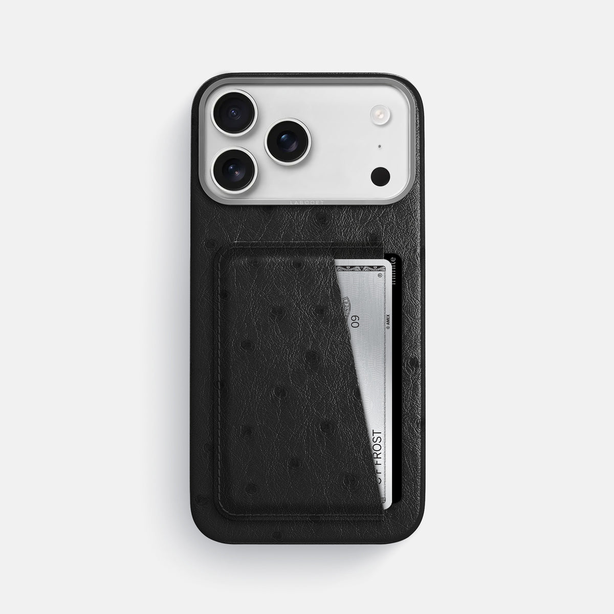 Double Card Case For iPhone 17 Pro Max In Ostrich -1 | Black-Steel
