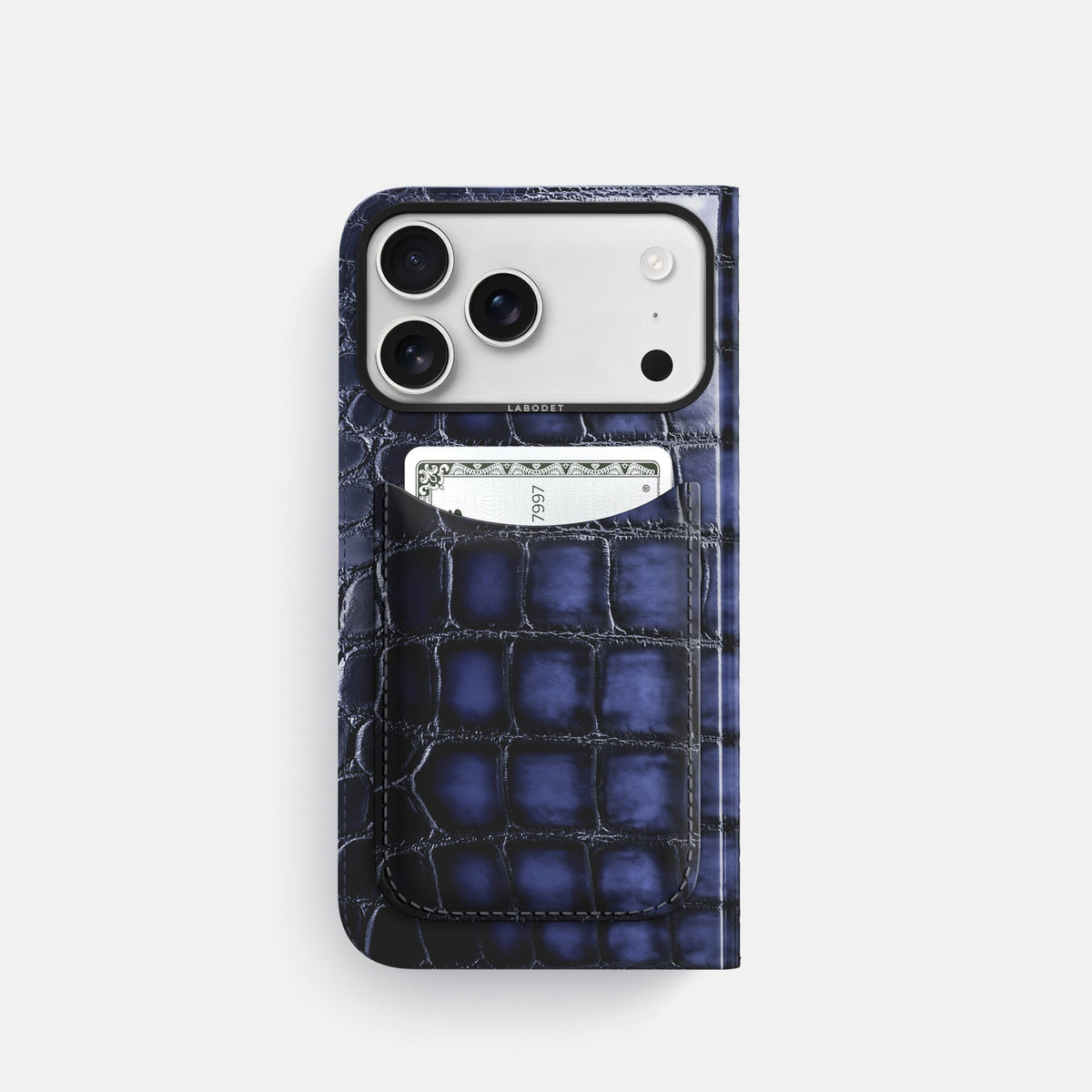 Folio Case with Card For iPhone 18 Pro In Patina Alligator -3 | Havana-Blue-Black