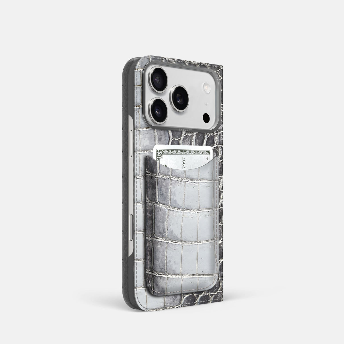Folio Case with Card For iPhone 18 Pro In Himalayan Crocodile -1 | Silver-Steel