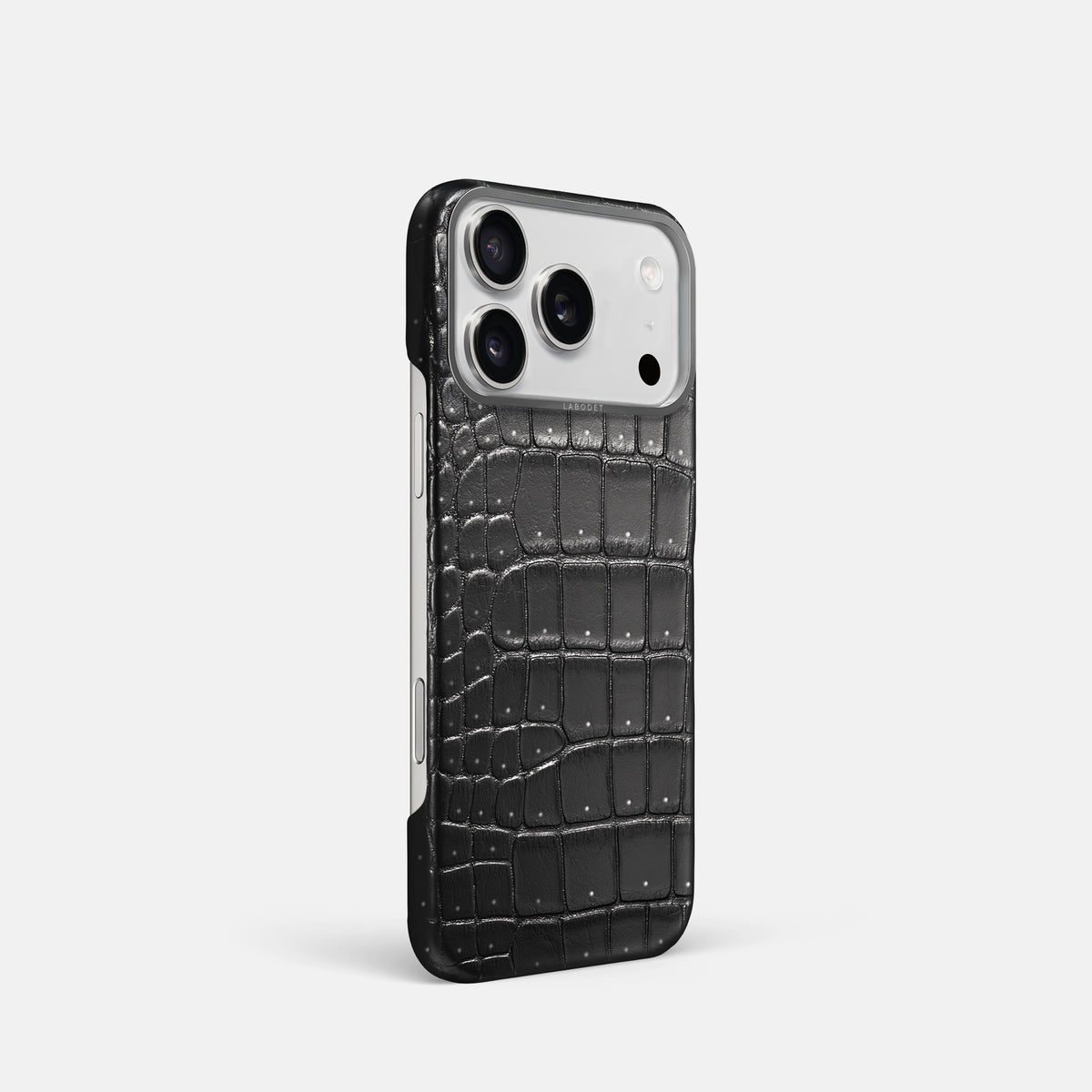 Classic Case For iPhone 17 Pro In Porosus Crocodile -2 | Shiny-Black-Steel