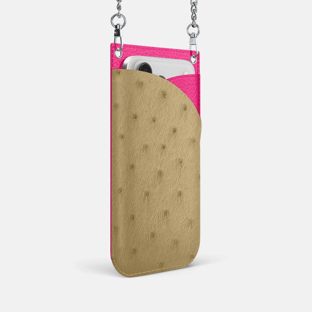 Crossbody Bag For iPhone 18 Pro In Ostrich -2 | Desert-Sand-Steel