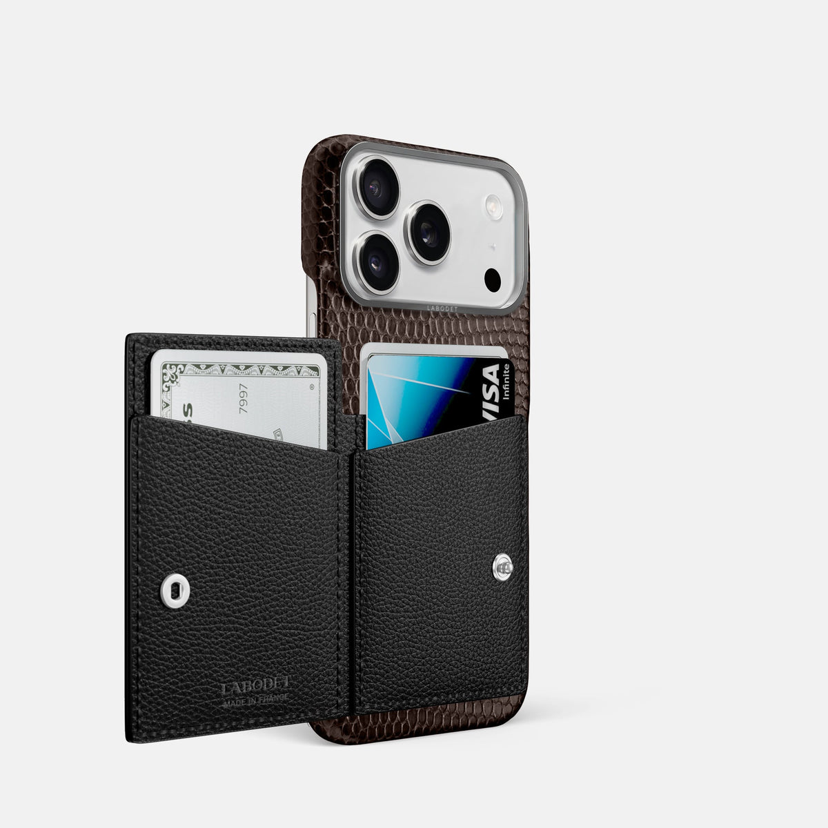 Bi-Fold Case For iPhone 18 Pro In Lizard -2 | Brown-Steel