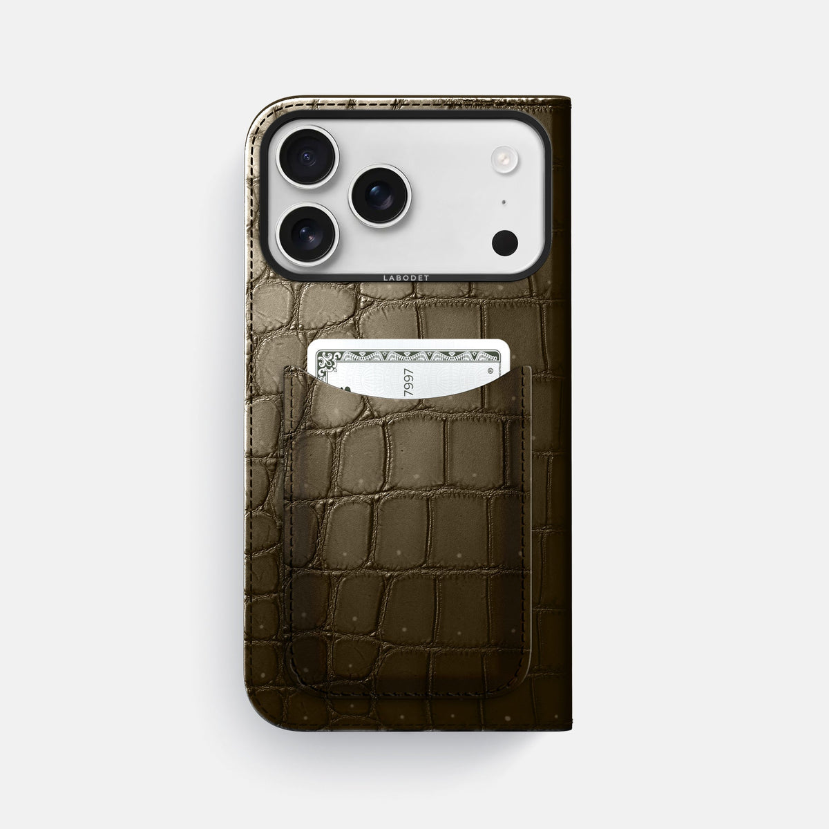 Folio Case with Card For iPhone 18 Pro Max In Porosus Crocodile -3 | Bronze-Black