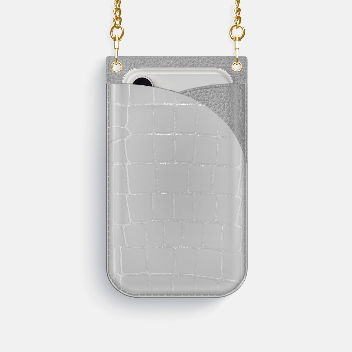 Crossbody Bag For iPhone 18 Pro In Shiny Alligator -1 | White-Gold