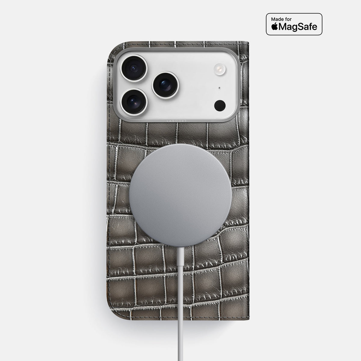 Folio Case For iPhone 18 Pro Max In Patina Alligator -3 | Grey-Steel