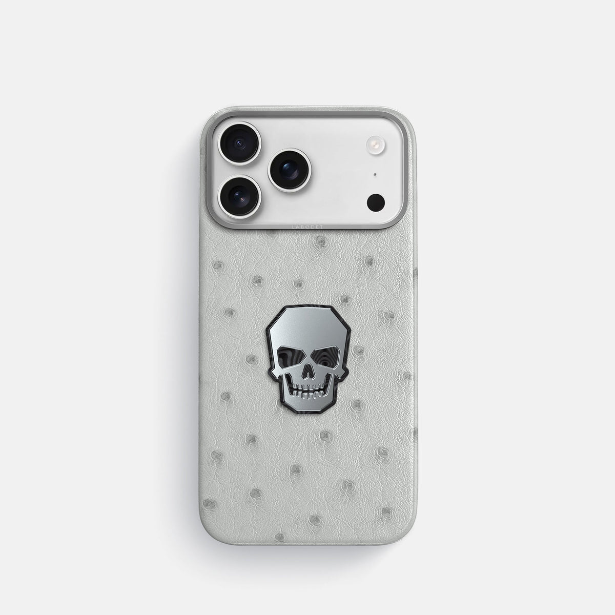 Classic Case With Titanium Skull For iPhone 18 Pro In Ostrich -1 | White-Steel
