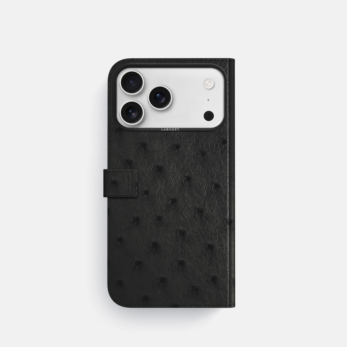 Folio Case with Clasp For iPhone 17 Pro In Ostrich -3 | Black-Black