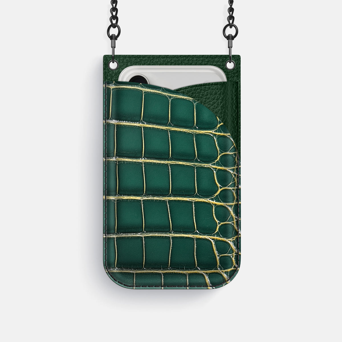 Crossbody Bag For iPhone 17 Pro In Patina Alligator -1 | Cambridge-Black