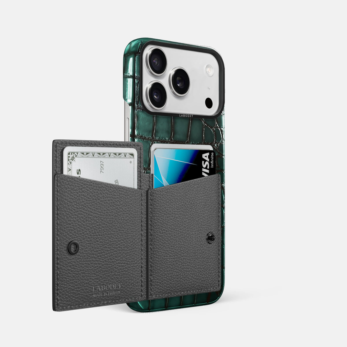 Bi-Fold Case For iPhone 18 Pro Max In Patina Alligator -2 | Green-Black