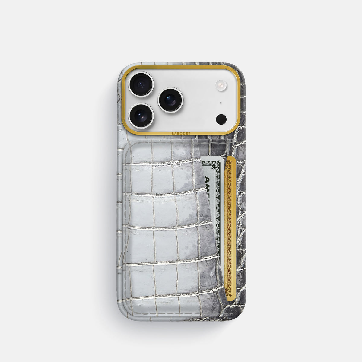 Double Card Case For iPhone 17 Pro In Himalayan Crocodile -1 | Silver-Gold