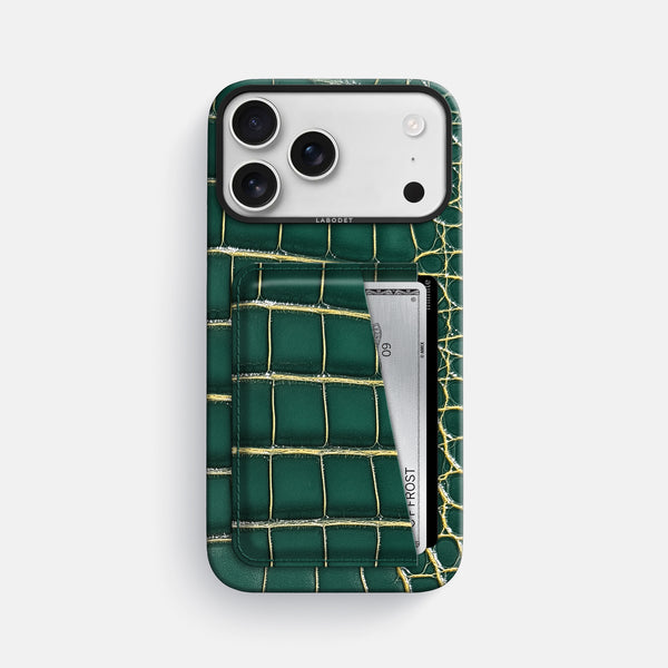 Double Card Case For iPhone 17 Pro Max In Patina Alligator