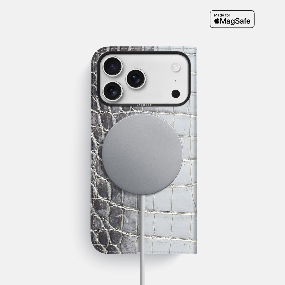 Folio Case For iPhone 18 Pro In Himalayan Crocodile -3 | Silver-Black