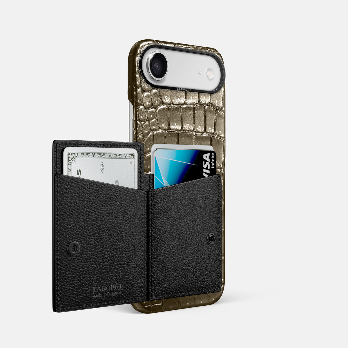 Bi-Fold Case For iPhone 17 Air In Porosus Crocodile -2 | Bronze-Black