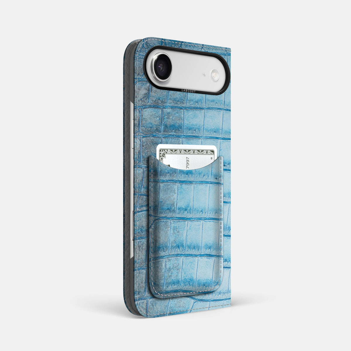 Folio Case with Card For iPhone 17 Air In Himalayan Crocodile -1 | Ice-Blue-Black