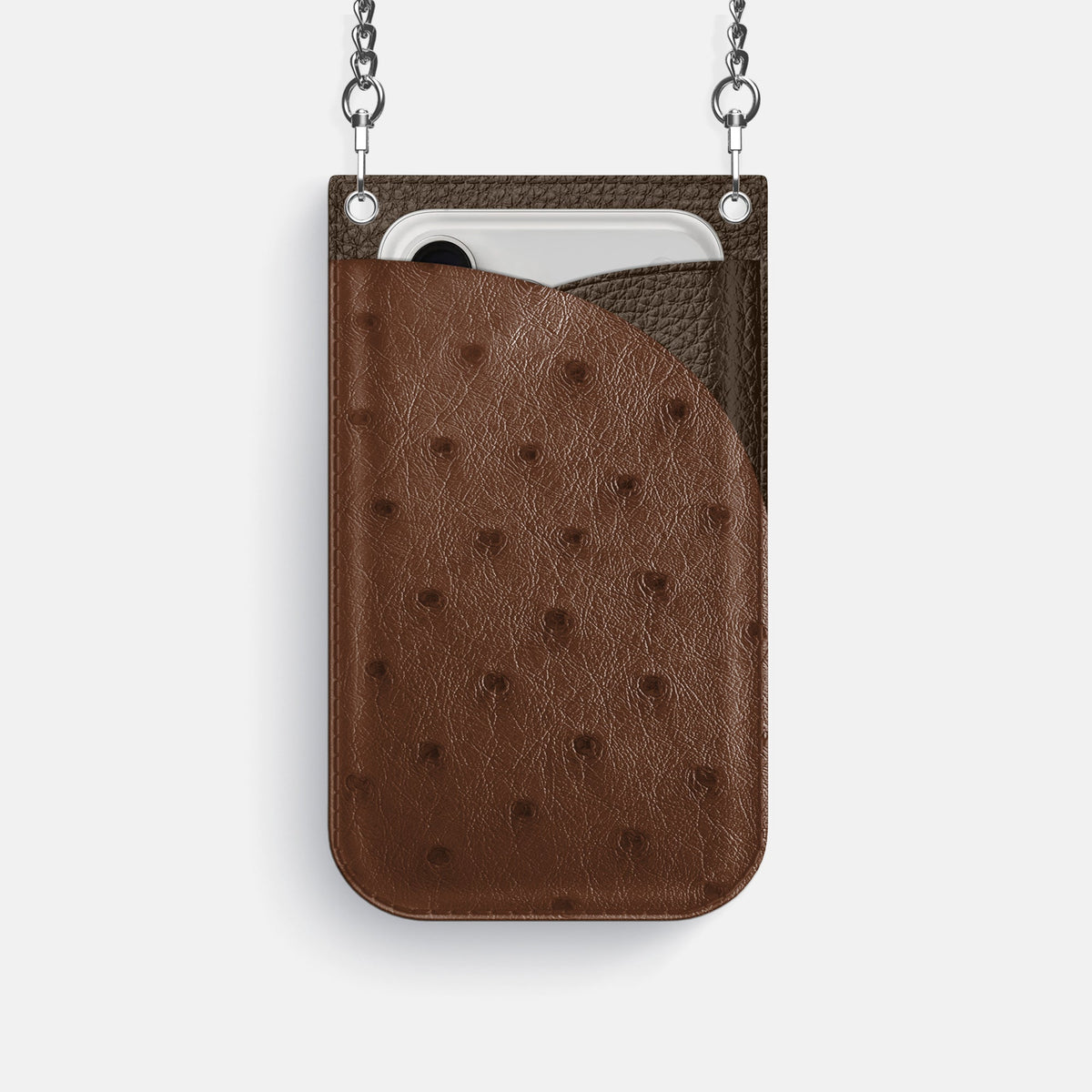 Crossbody Bag For iPhone 18 Pro In Ostrich -1 | Chocolate-Steel