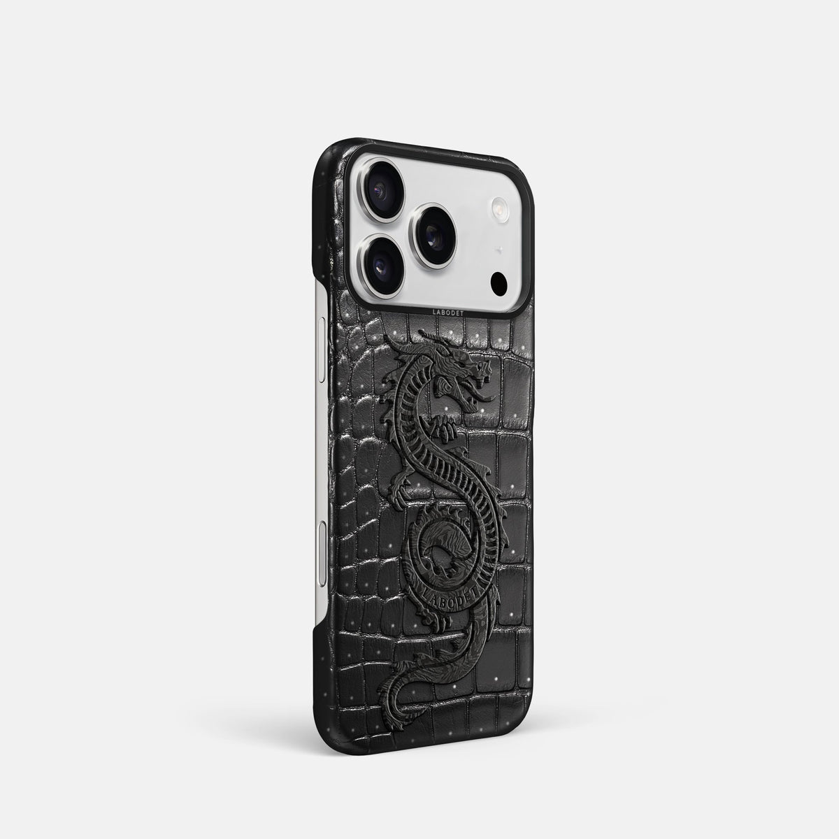Classic Case With Carbon Dragon For iPhone 18 Pro In Porosus Crocodile -2 | Shiny-Black-Black