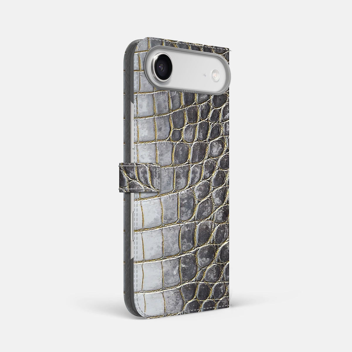 Folio Case with Clasp For iPhone 17 Air In Himalayan Crocodile -1 | Gold-Steel