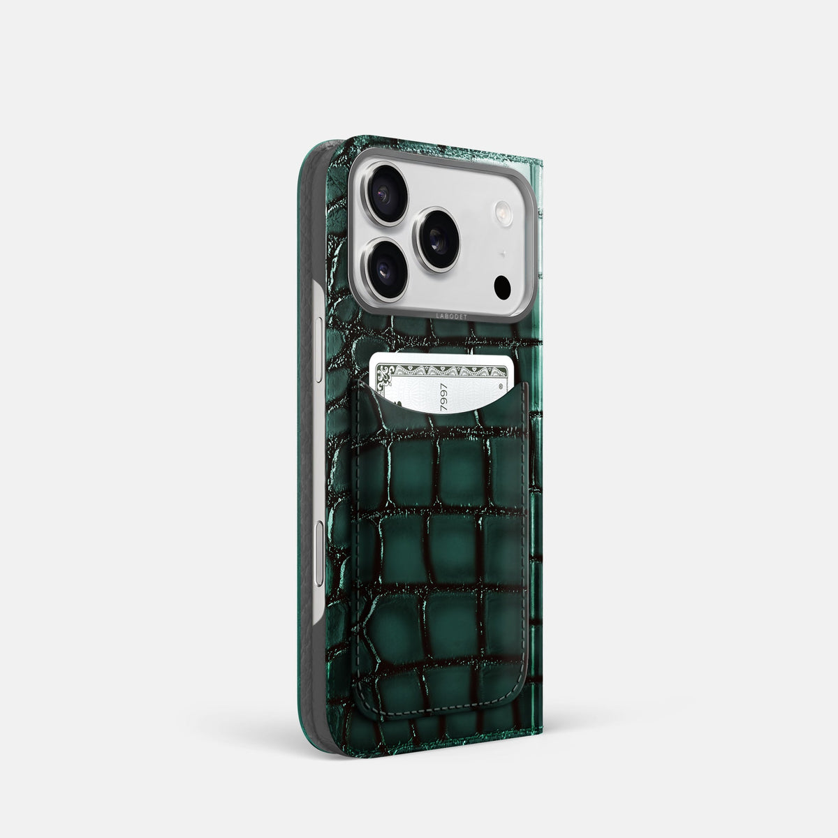 Folio Case with Card For iPhone 18 Pro In Patina Alligator -1 | Green-Steel