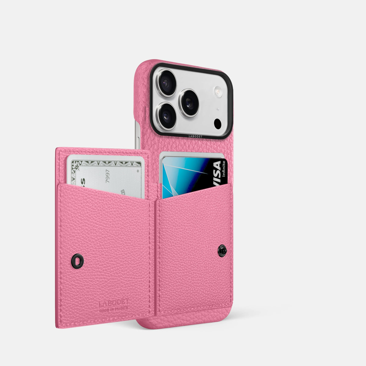 Bi-Fold Case For iPhone 18 Pro In Calf -2 | Pink-Black