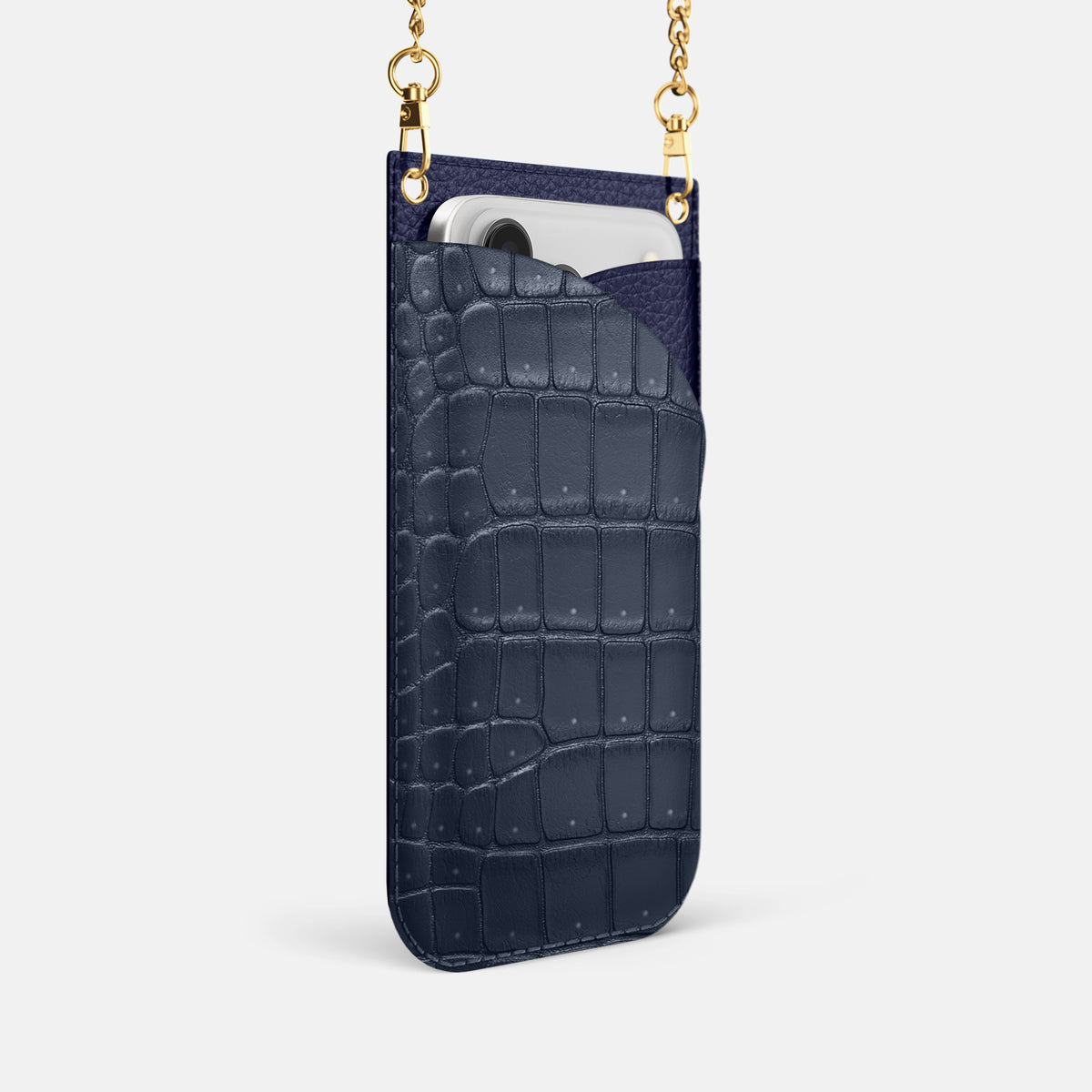 Crossbody Bag For iPhone 17 Pro In Porosus Crocodile -2 | Deep-Blue-Sea-Gold