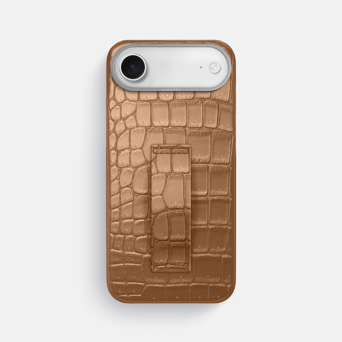 Finger Case For iPhone 17 Air In Porosus Crocodile -1 | Milk-Chocolate-Steel