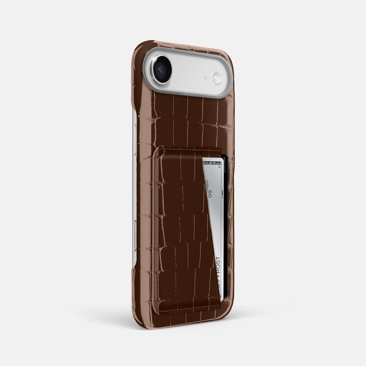 Double Card Case For iPhone 17 Air In Shiny Alligator -2 | Brown-Steel