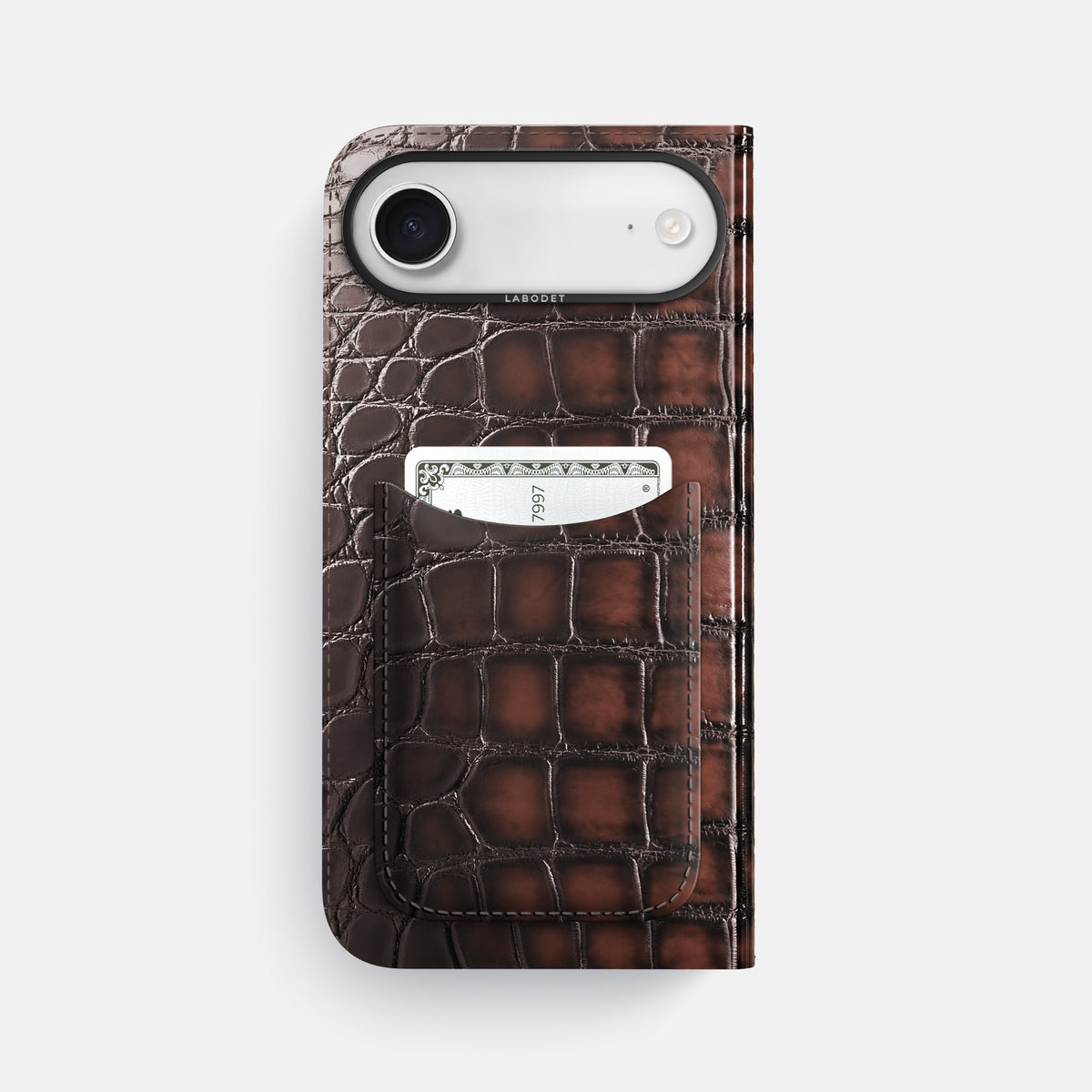 Folio Case with Card For iPhone 17 Air In Patina Alligator -3 | Havana-Brown-Black