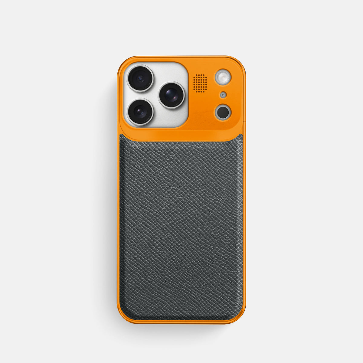 Metal Case For iPhone 17 Pro In Epsom-Style Calf -1 | Grey-Orange