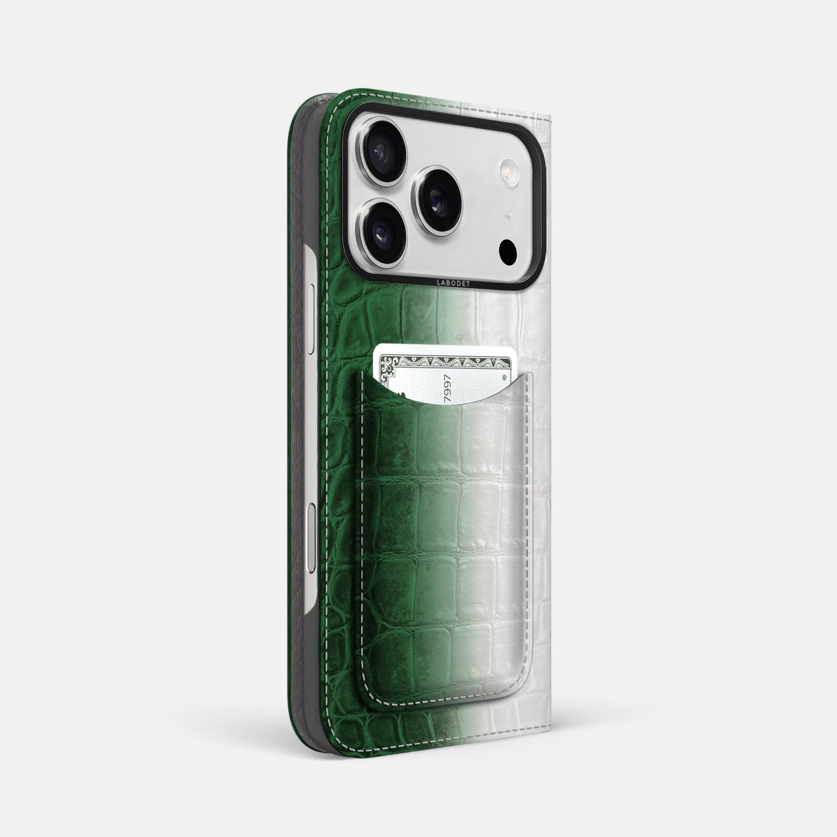Folio Case with Card For iPhone 18 Pro Max In Himalayan Crocodile -1 | Green-Black