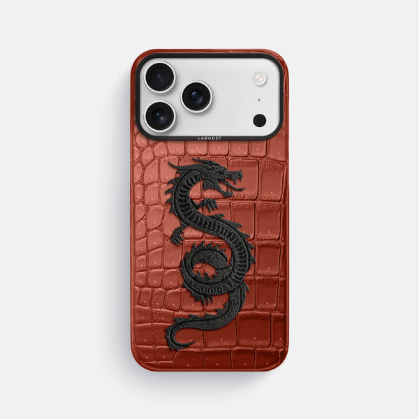 Classic Case With Carbon Dragon For iPhone 17 Pro Max In Porosus Crocodile