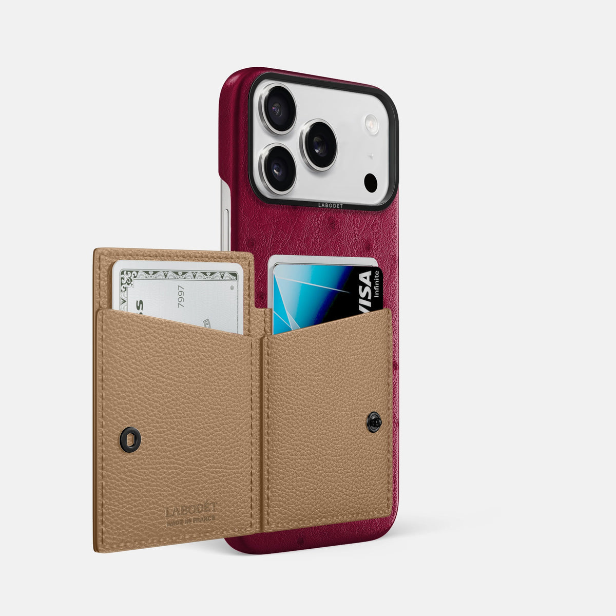 Bi-Fold Case For iPhone 18 Pro Max In Ostrich -2 | Bordeaux-Black