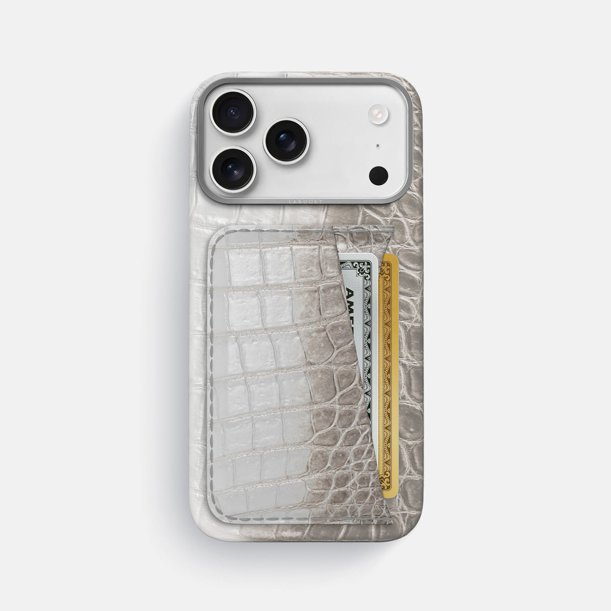 Double Card Case For iPhone 18 Pro Max In Himalayan Crocodile -1 | Grey-Steel
