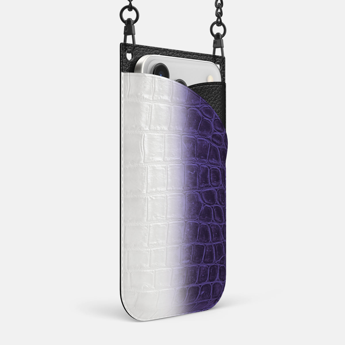Crossbody Bag For iPhone 17 Pro Max In Himalayan Crocodile -2 | Purple-Black