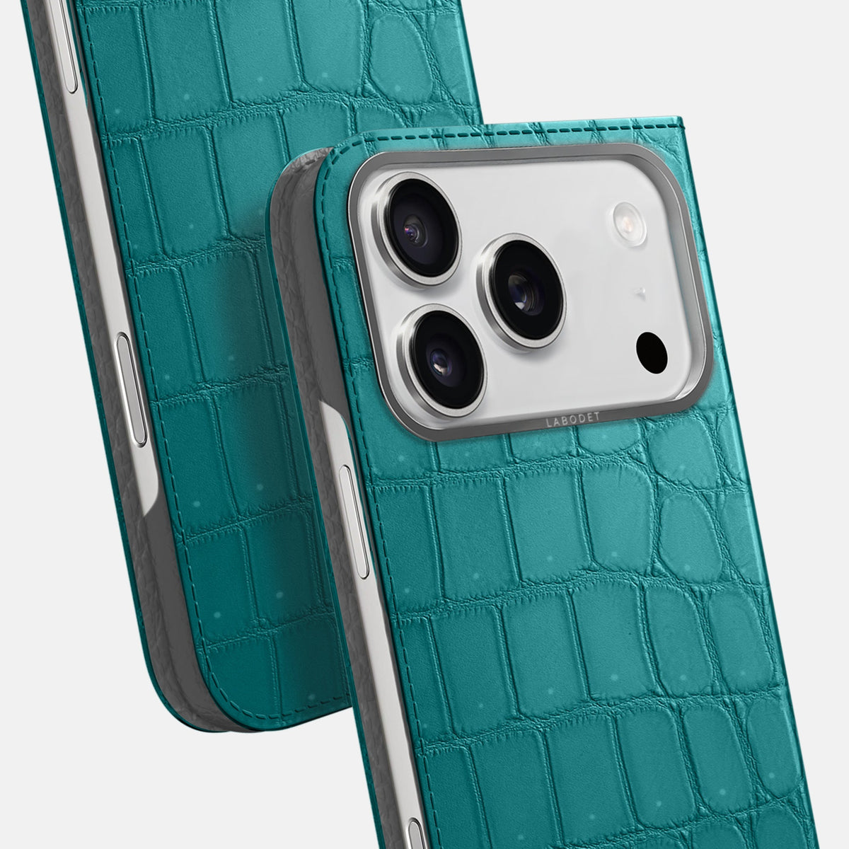 Folio Case For iPhone 18 Pro Max In Porosus Crocodile -5 | Celadon-Steel