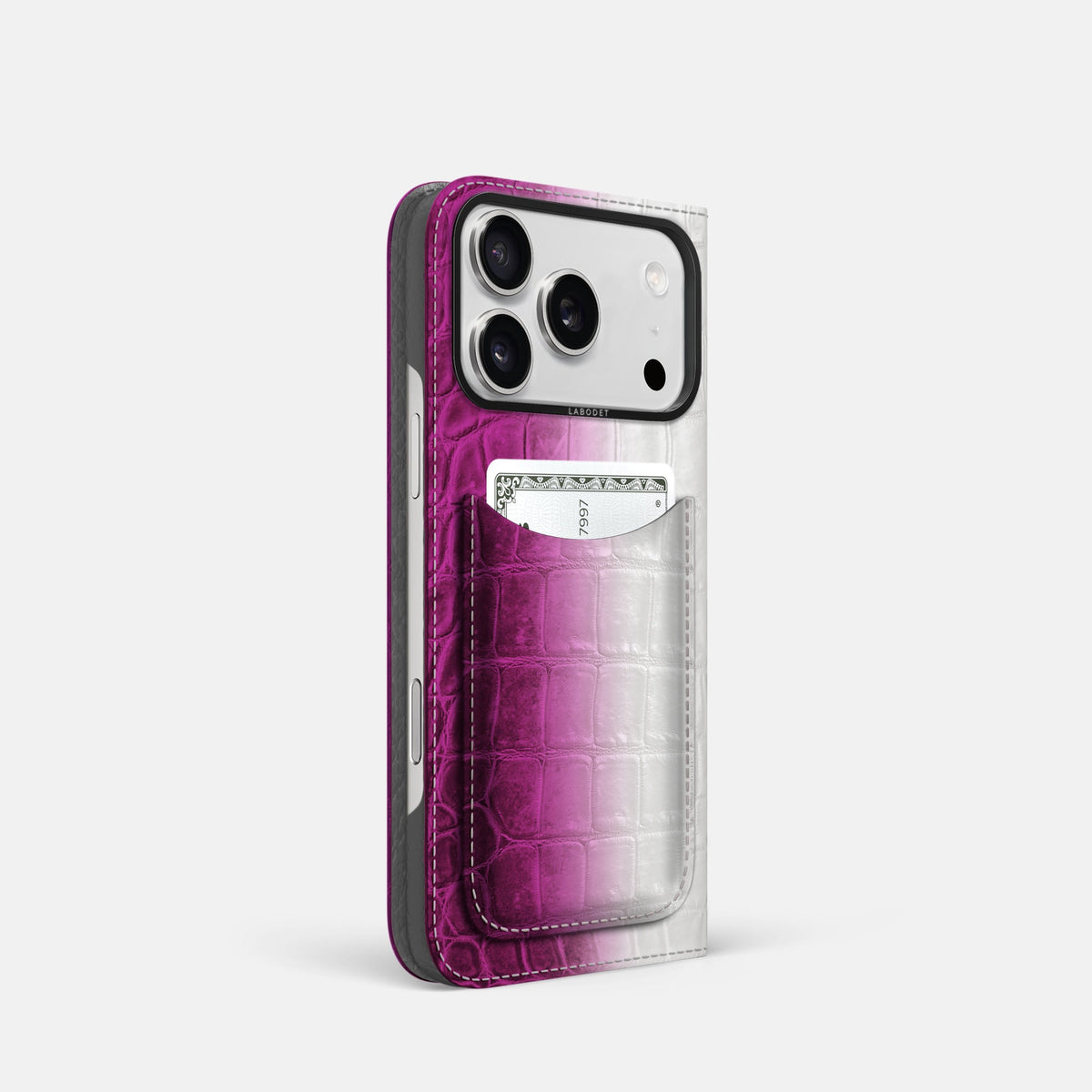 Folio Case with Card For iPhone 18 Pro In Himalayan Crocodile -1 | Fuchsia-Black