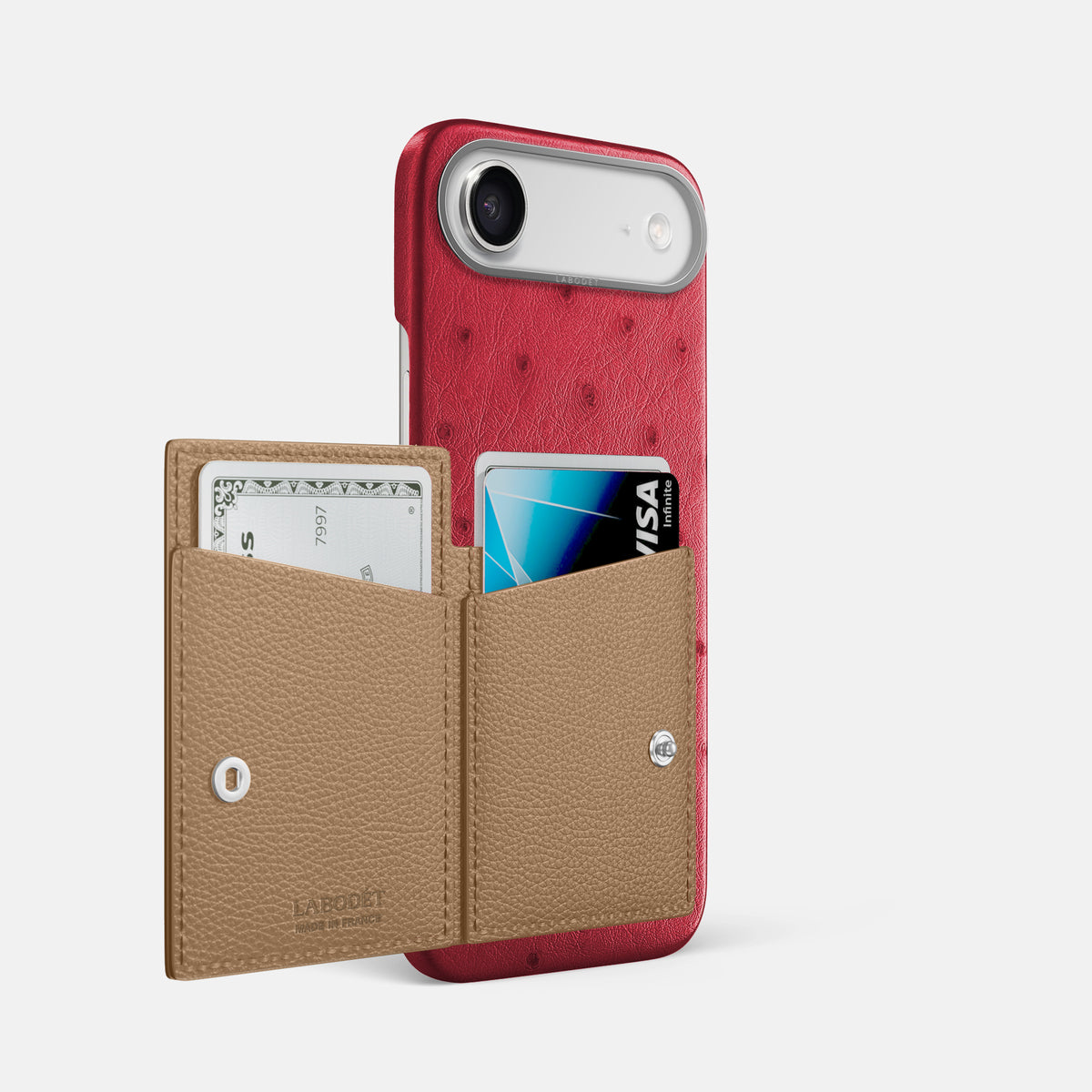 Bi-Fold Case For iPhone 17 Air In Ostrich -2 | Red-Steel