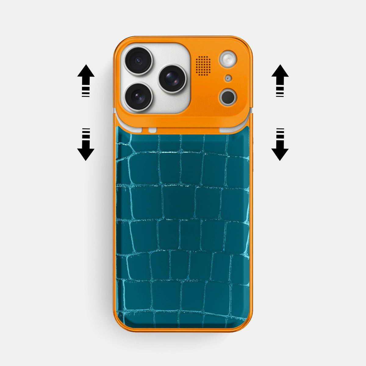 Metal Case For iPhone 17 Pro Max In Shiny Alligator -2 | Curacao-Orange