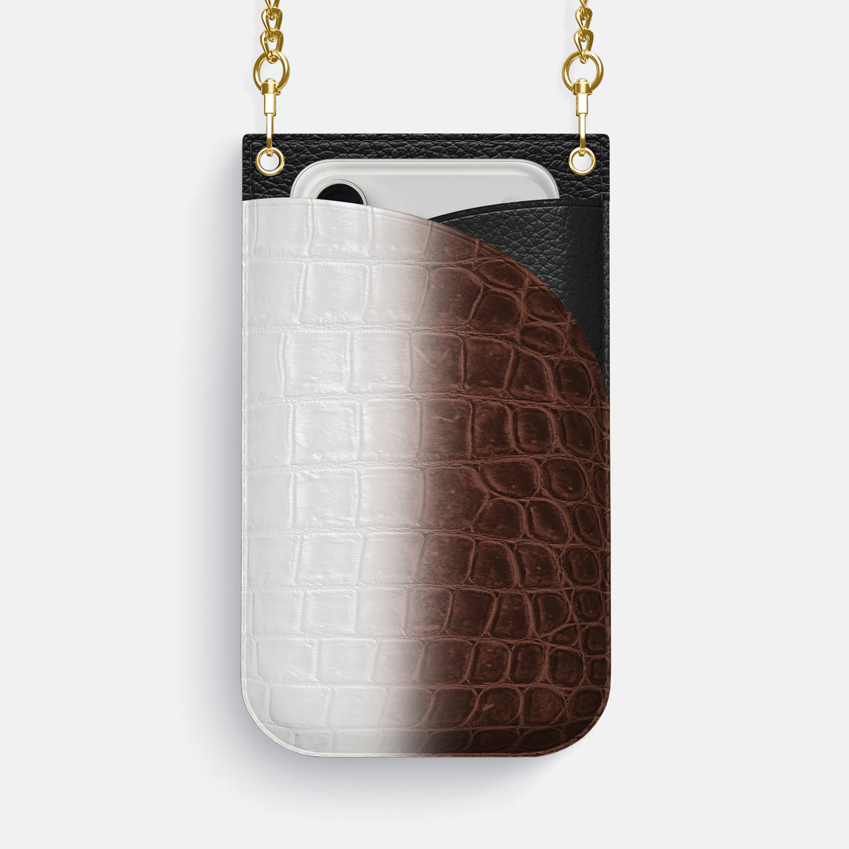 Crossbody Bag For iPhone 17 Pro Max In Himalayan Crocodile -1 | Dark-Brown-Gold