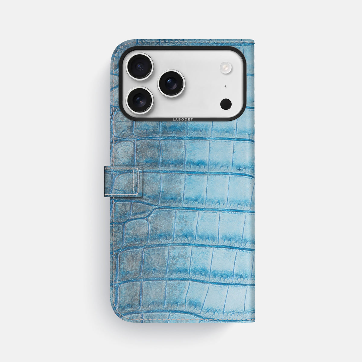 Folio Case with Clasp For iPhone 17 Pro Max In Himalayan Crocodile -3 | Ice-Blue-Black