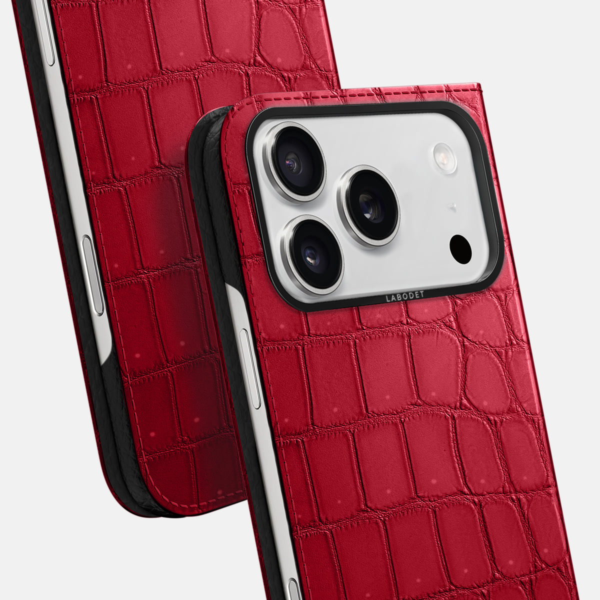 Folio Case For iPhone 17 Pro In Porosus Crocodile -5 | Burgundy-Black