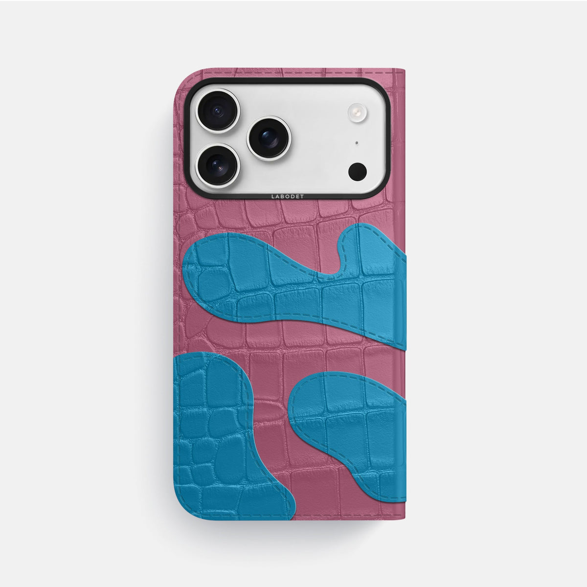 Camouflage Folio For iPhone 18 Pro Max In Alligator -3 | Pink-Lagoon-Black