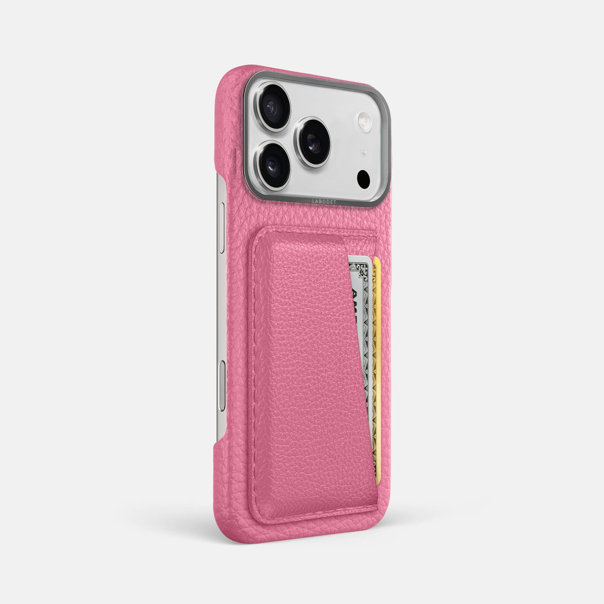 Double Card Case For iPhone 18 Pro Max In Calf -2 | Pink-Steel