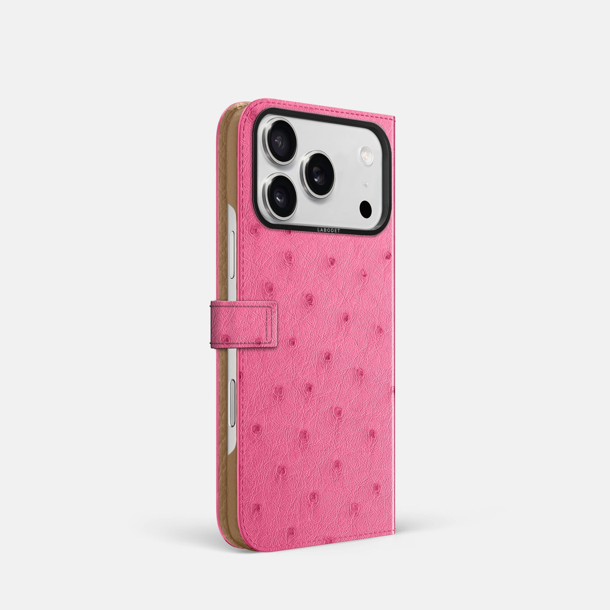 Folio Case with Clasp For iPhone 18 Pro In Ostrich -1 | Pink-Black
