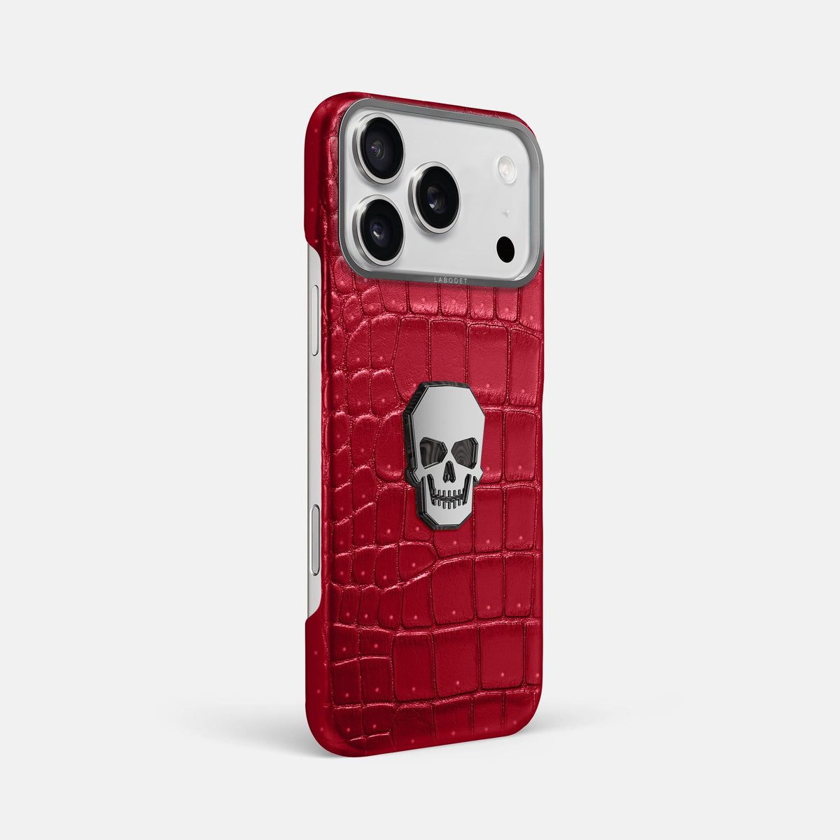 Classic Case With Titanium Skull For iPhone 18 Pro Max In Porosus Crocodile -2 | Burgundy-Steel