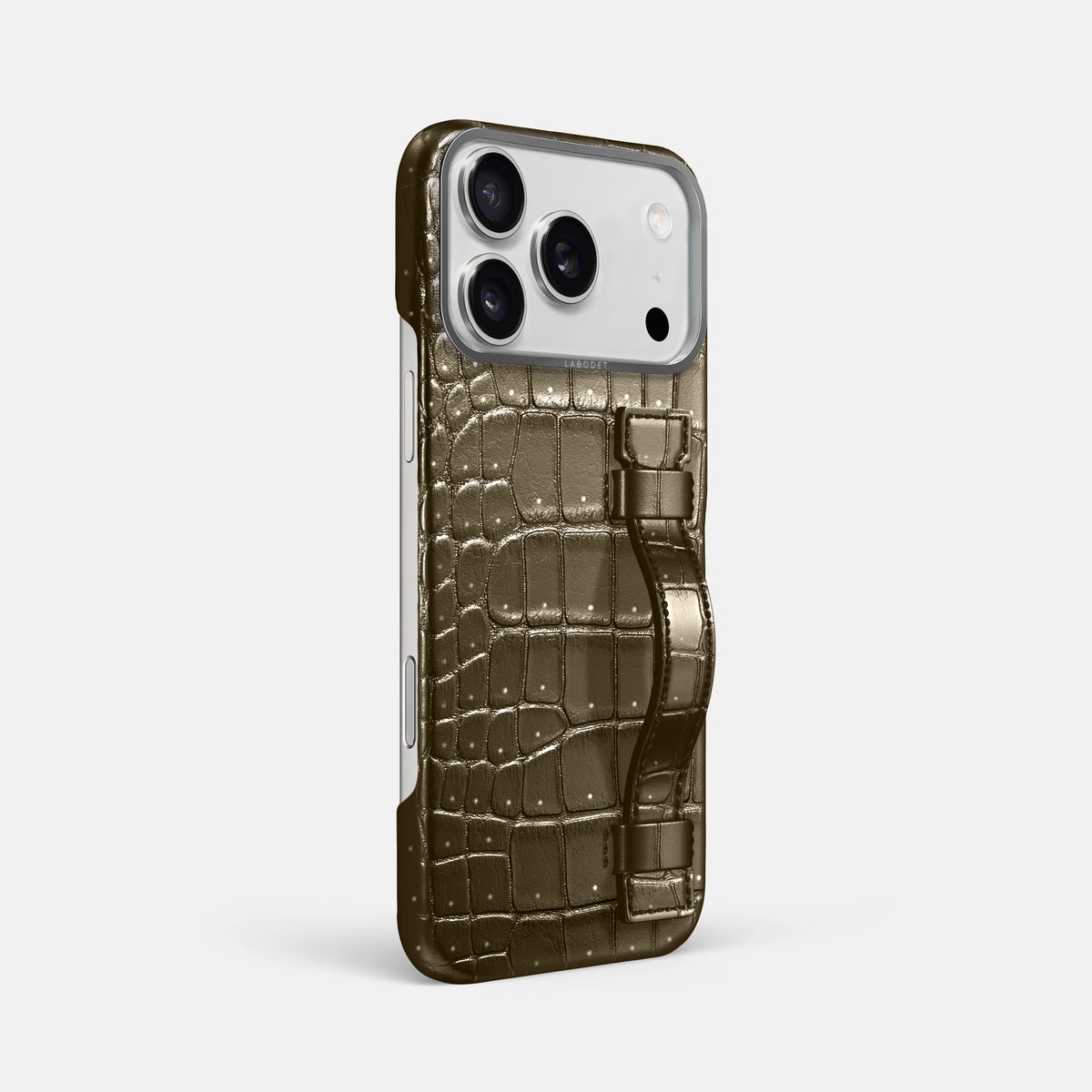 Handle Case For iPhone 17 Pro Max In Porosus Crocodile -2 | Bronze-Steel