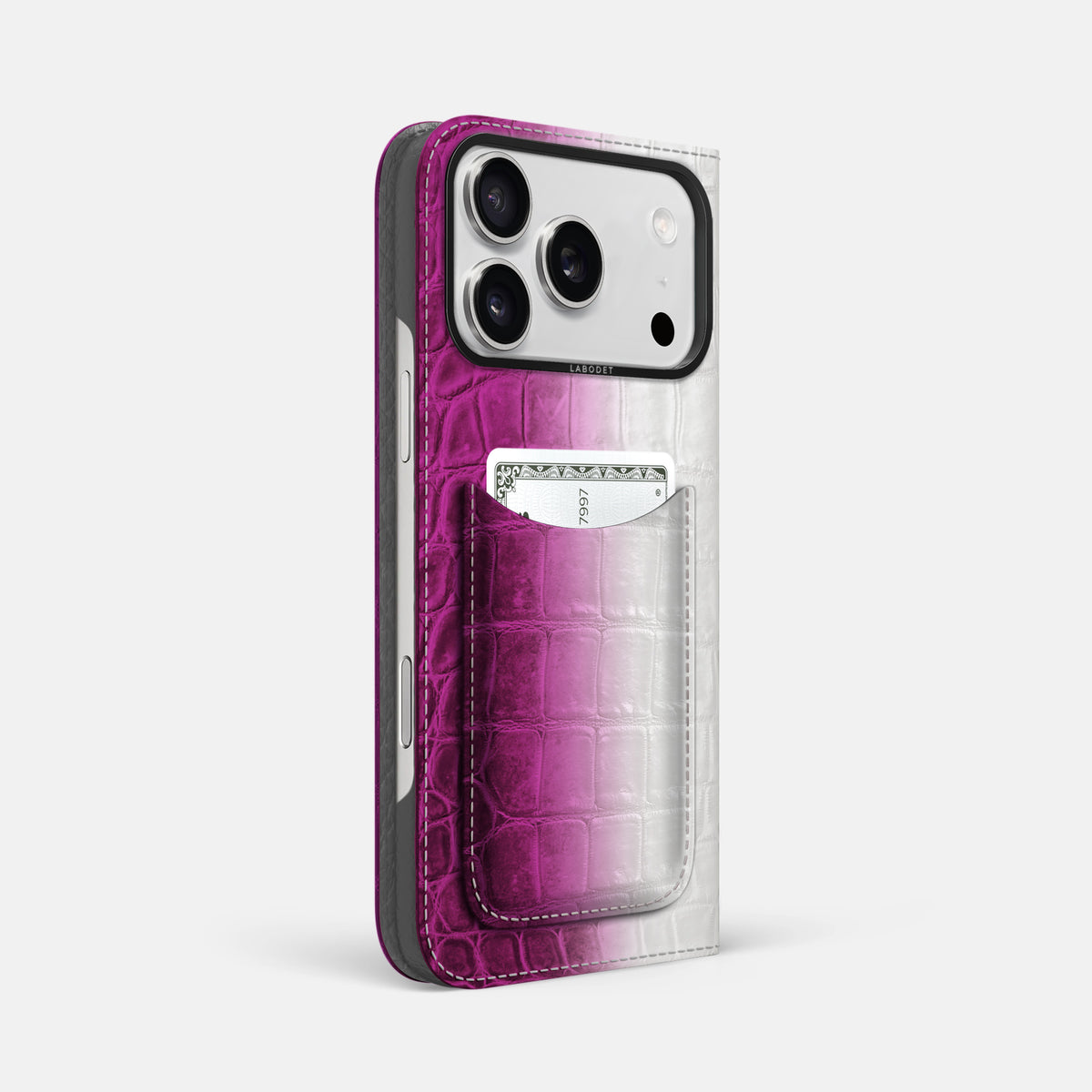 Folio Case with Card For iPhone 17 Pro Max In Himalayan Crocodile -1 | Fuchsia-Black