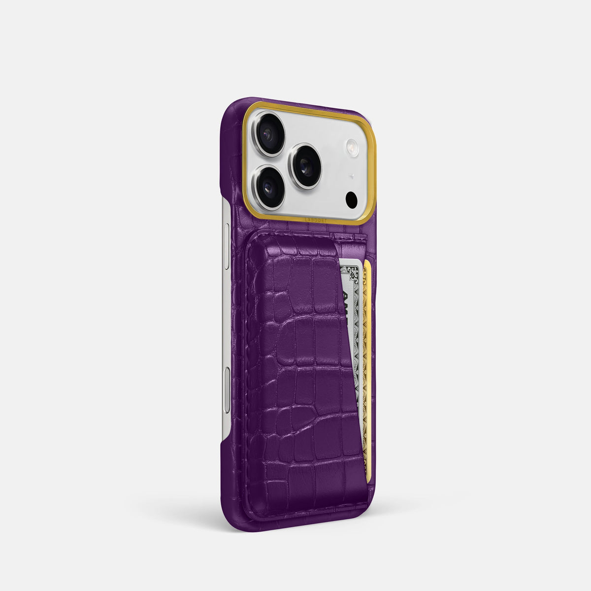 Double Card Case For iPhone 18 Pro In Alligator -2 | Purple-Gold
