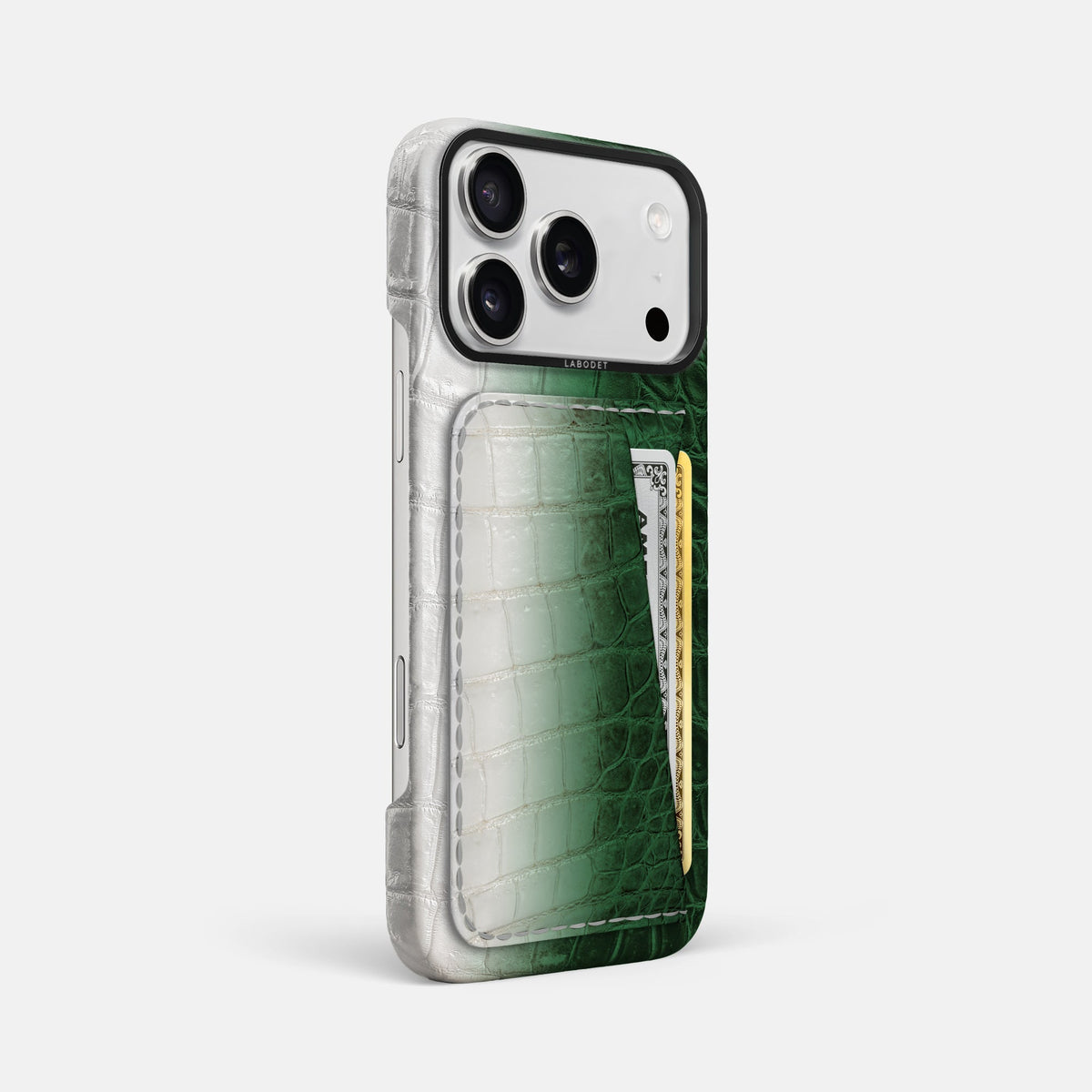 Double Card Case For iPhone 18 Pro Max In Himalayan Crocodile -2 | Green-Black