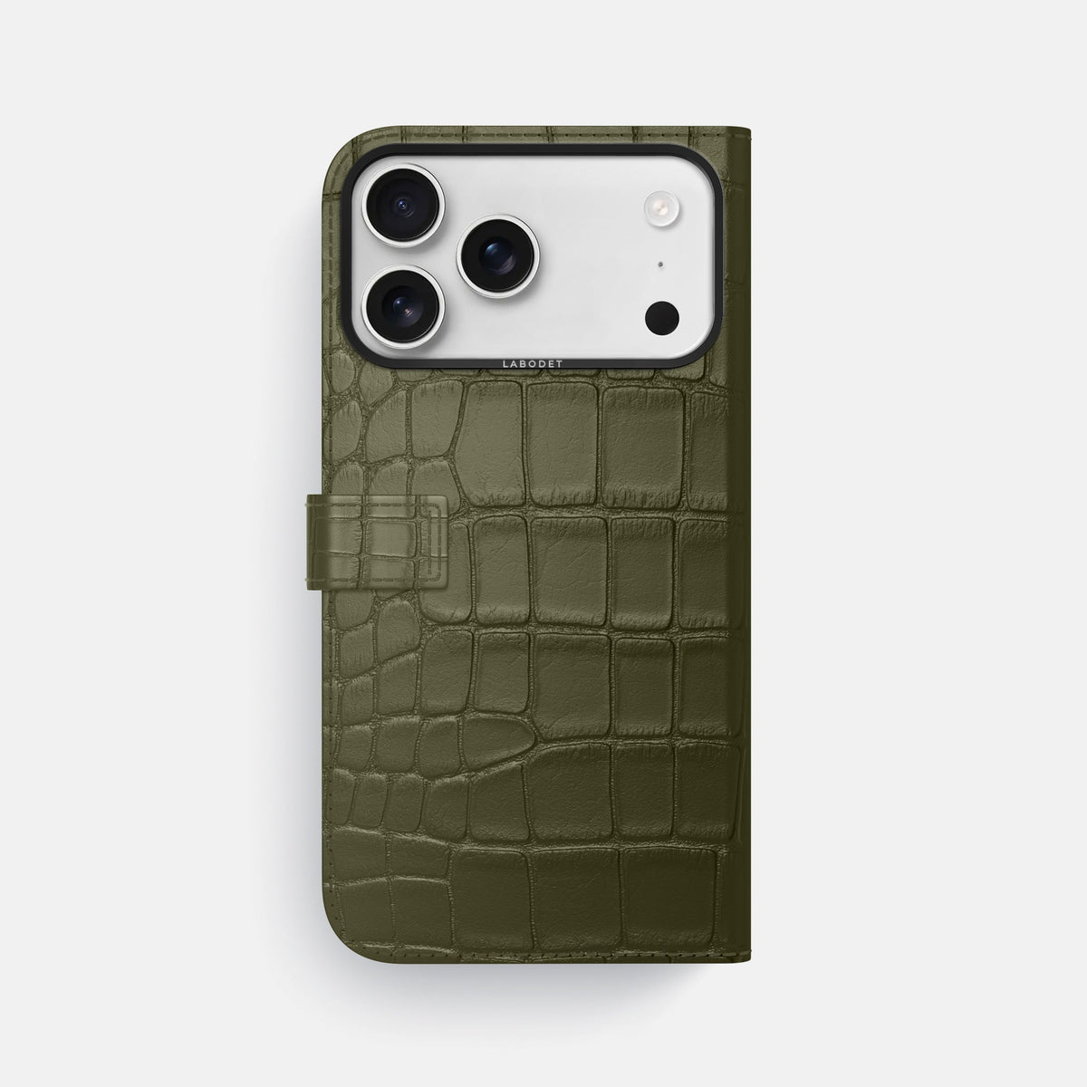 Folio Case with Clasp For iPhone 18 Pro Max In Alligator -3 | Kaki-Green-Black