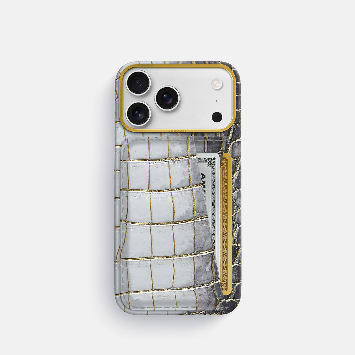 Double Card Case For iPhone 17 Pro In Himalayan Crocodile -1 | Gold-Gold
